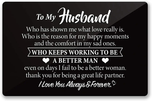 Engraved Metal Wallet Card Inserts From Wife - Black