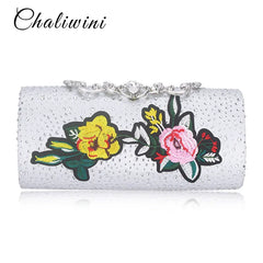 Flower Flap Pearl Chain Evening Wedding Bag Handbag Phone Wallet