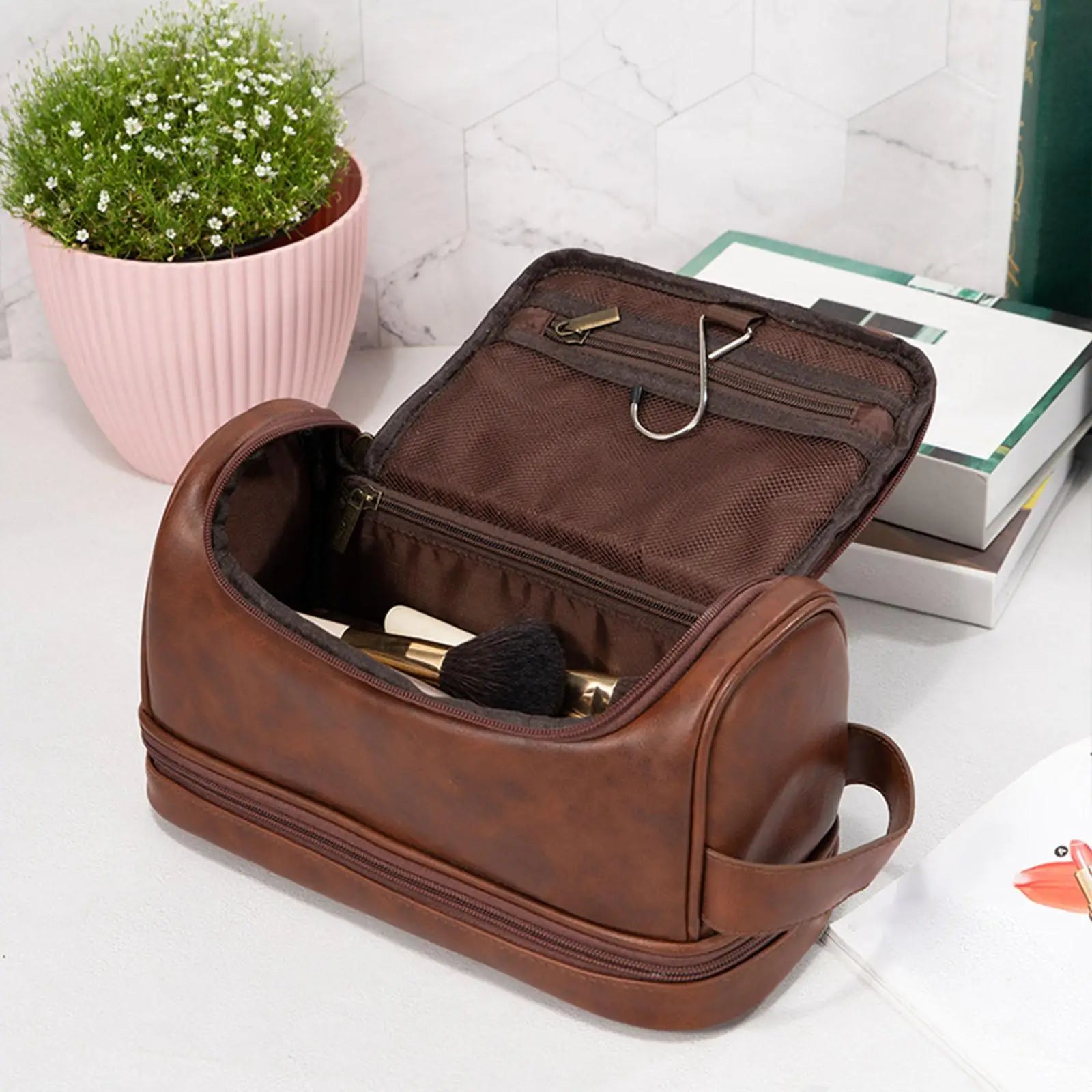 Toiletry Bag PU Leather Large Capacity Organizer Case