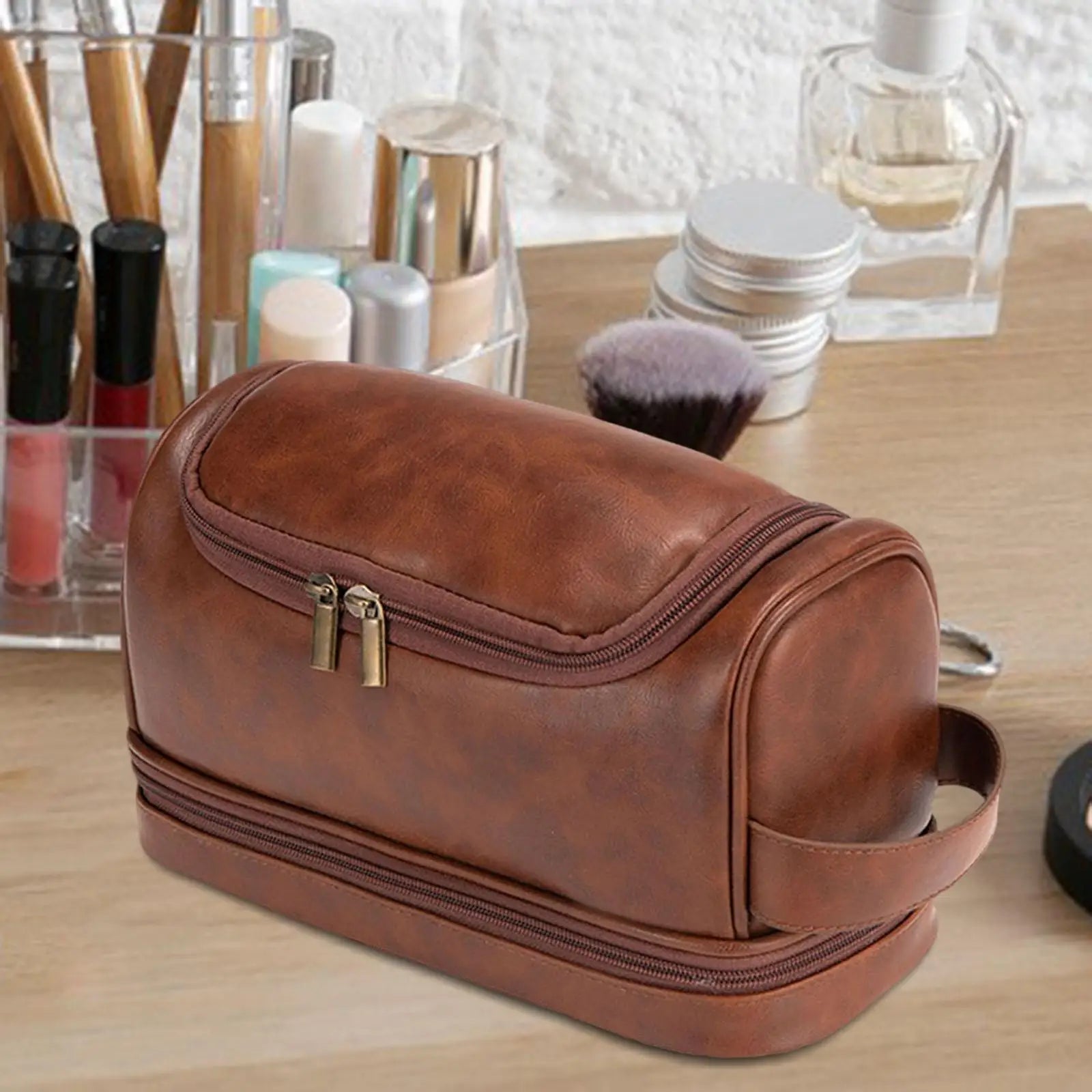 Toiletry Bag PU Leather Large Capacity Organizer Case