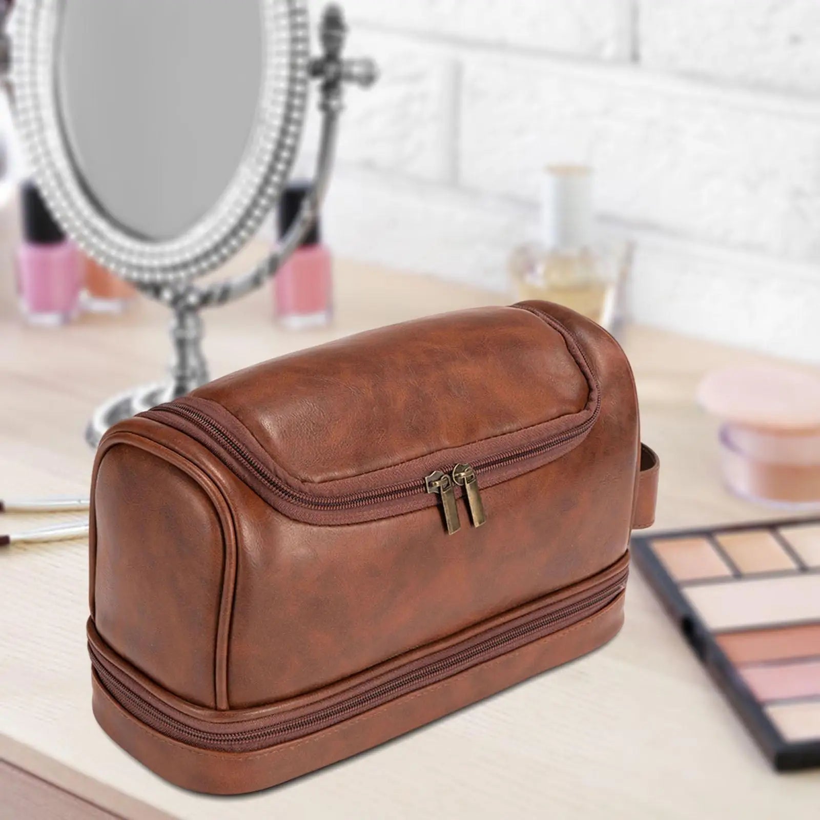 Toiletry Bag PU Leather Large Capacity Organizer Case