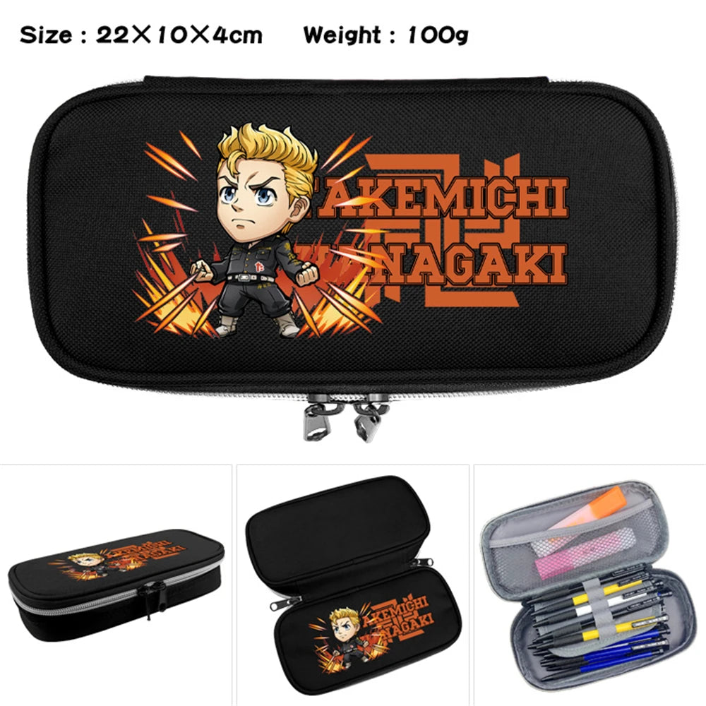 Tokyo Revengers Nylon Printing Pencil Case Double Zipper Stationary Bags