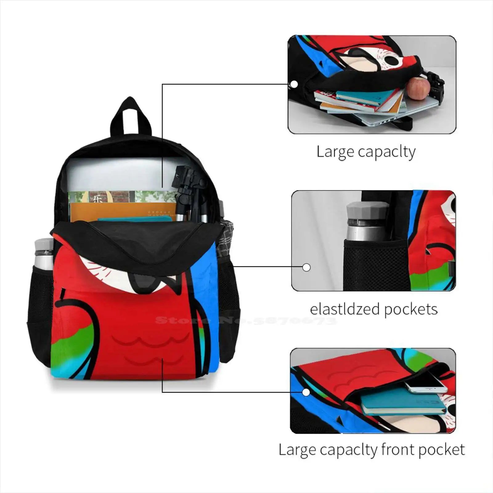 Red & Green Macaw Large Capacity Backpack Laptop Travel Bags