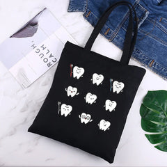 Funny Tooth & Dentist Graphic Canvas Print Shopping Bag
