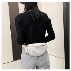 Female Belt Bag Striped Waist Leather Chest Shoulder Fanny Pack