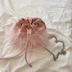 Ostrich Feather Evening Clutch Handbag Chain Shoulder Bag