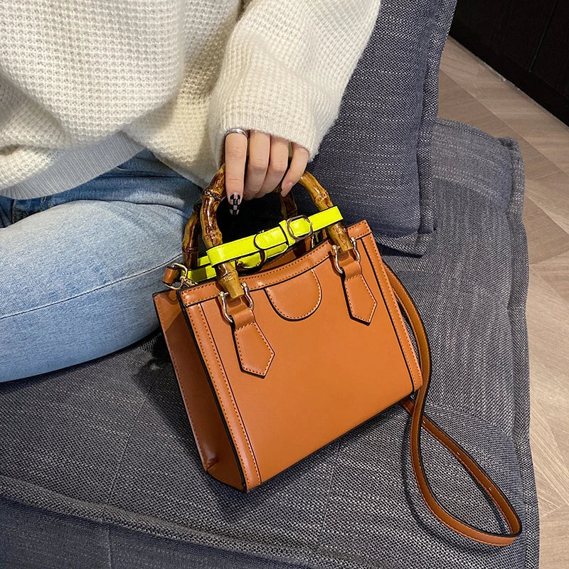 Bamboo Handle Handbag Crossbody Bag Tote Satchel