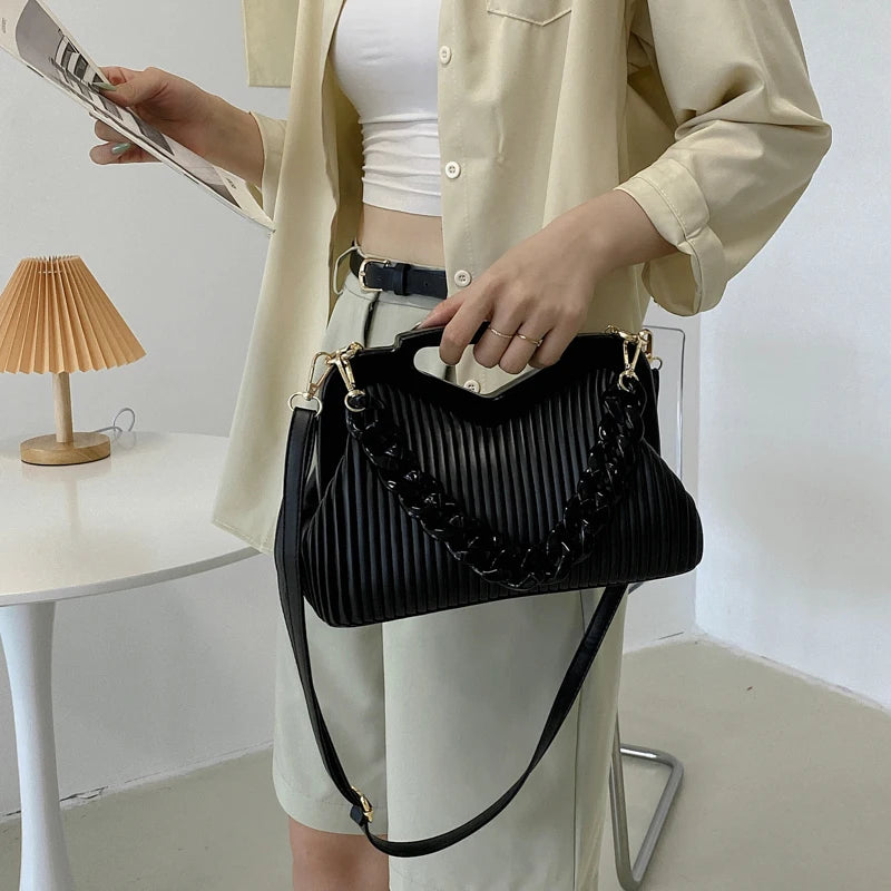 Triangle Handbag Pleated Shoulder Bag for Women Clutch Purses
