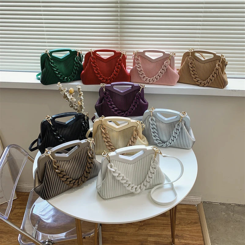 Triangle Handbag Pleated Shoulder Bag for Women Clutch Purses