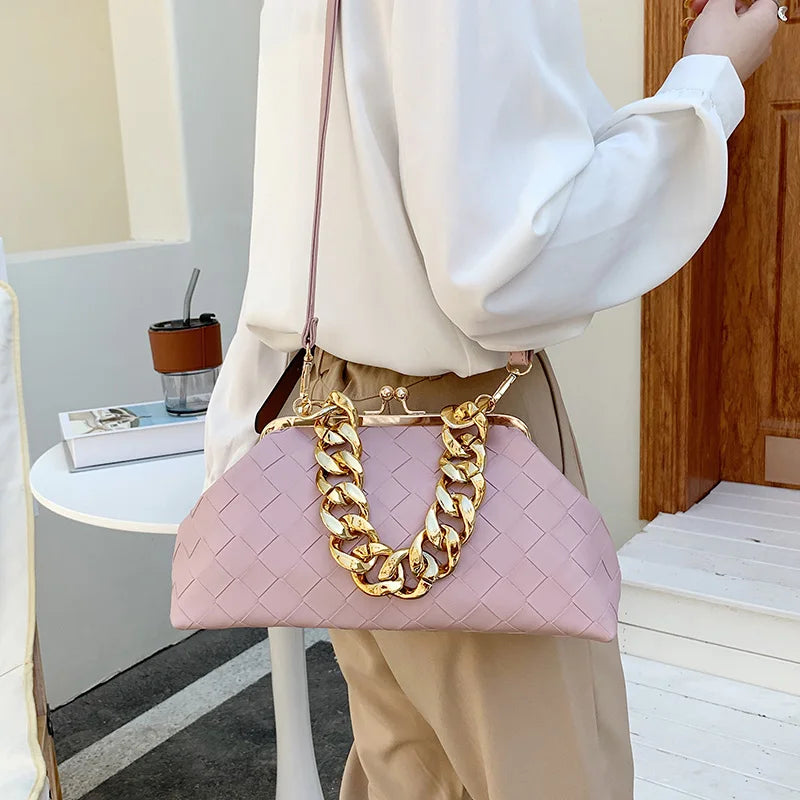 Women Leather Weave Mini Crossbody Bag Retro Satchel