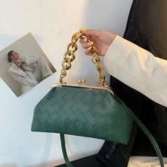 Women Leather Weave Mini Crossbody Bag Retro Satchel