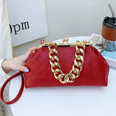 Women Leather Weave Mini Crossbody Bag Retro Satchel