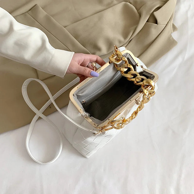 Women Leather Weave Mini Crossbody Bag Retro Satchel