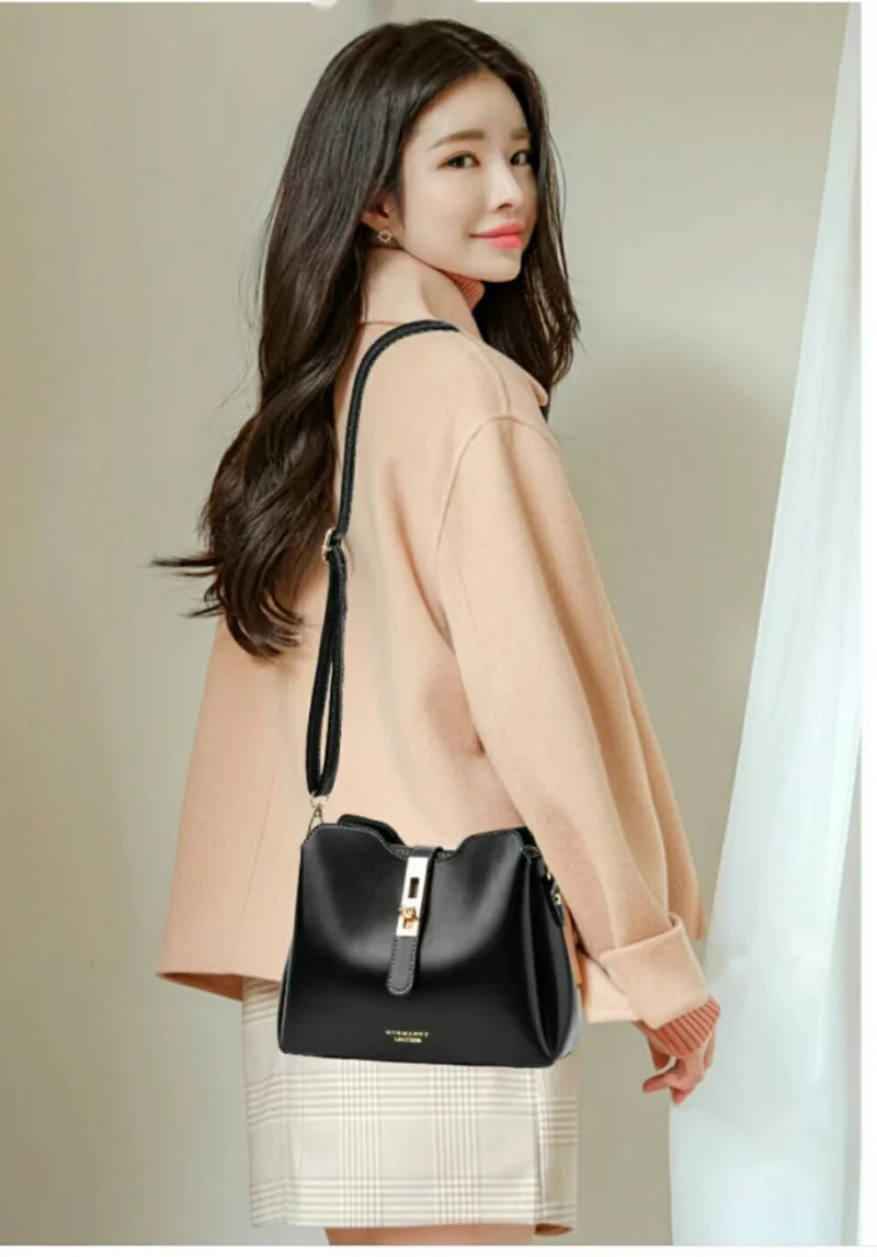 Beige Women's Bucket Bag One Shoulder High Wallet Handbag