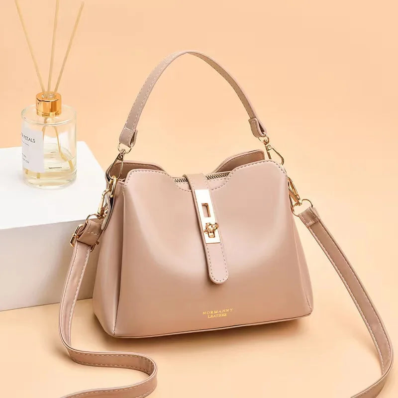 Beige Women's Bucket Bag One Shoulder High Wallet Handbag