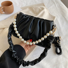 Beaded Pearly Crossbody Bag Women Shoulder Handbag Square Satchel Totes