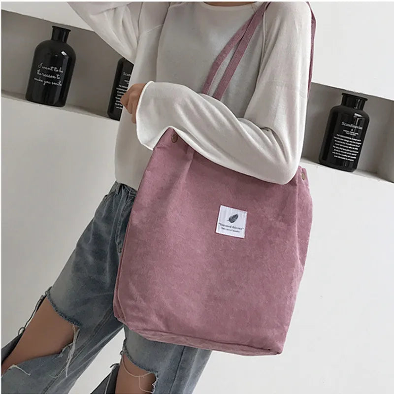 Corduroy Handbags Women Tote Shoulder Bag Large Capacity Shopping Bags