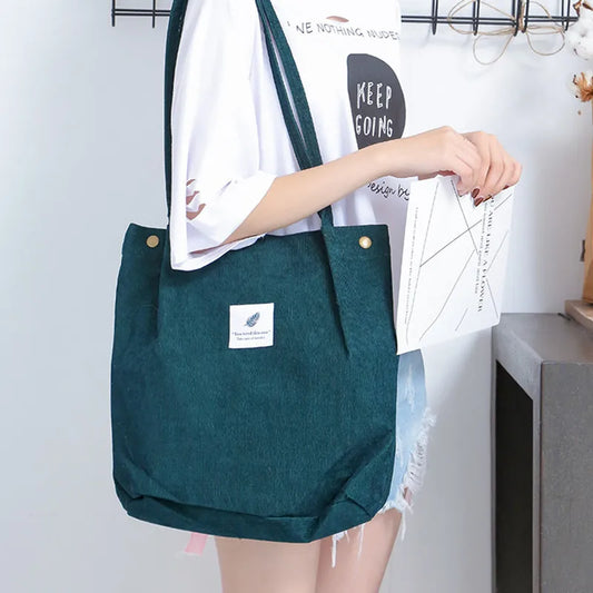 Corduroy Handbags Women Tote Shoulder Bag Large Capacity Shopping Bags