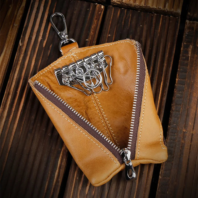 Leather Male Key Holder Organizer Housekeeper Keychain Purse Key Ring Bag