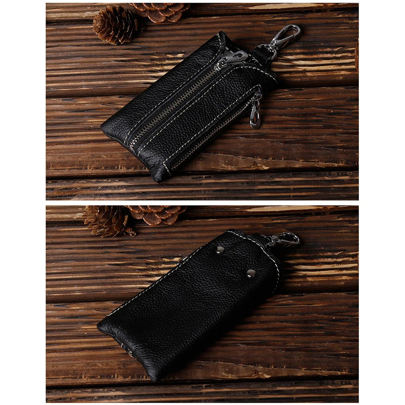 Leather Male Key Holder Organizer Housekeeper Keychain Purse Key Ring Bag