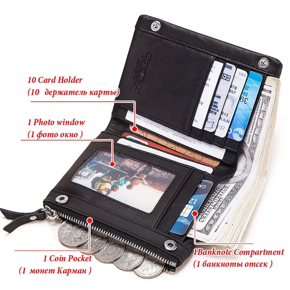 Top Cow Leather Men's Wallet with Passport Photo Holder