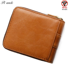 Top Cow Leather Zipper Wallet For Men Short Purse With Passport Holder