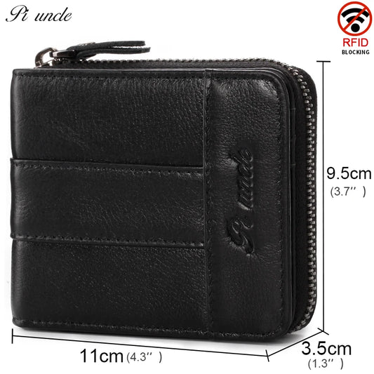 Top Cow Leather Zipper Wallet For Men Short Purse With Passport Holder
