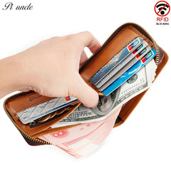 Top Cow Leather Zipper Wallet For Men Short Purse With Passport Holder