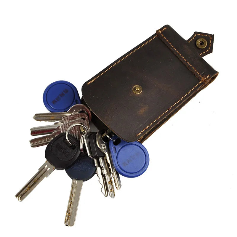 Thick Real Leather Vintage Smart Car Remote Key Flip Case Holder For Men