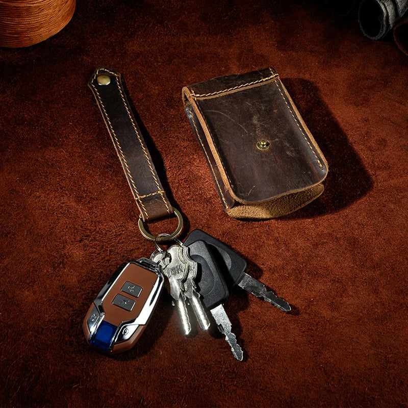 Thick Real Leather Vintage Smart Car Remote Key Flip Case Holder For Men