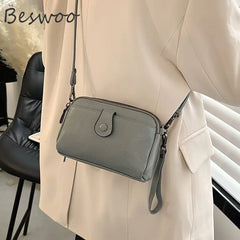 Cow Leather Purse Multifuntion Zipper Crossbody Bag
