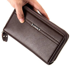 Men's Leather Clutch Wallet Double Zip Business Handbag