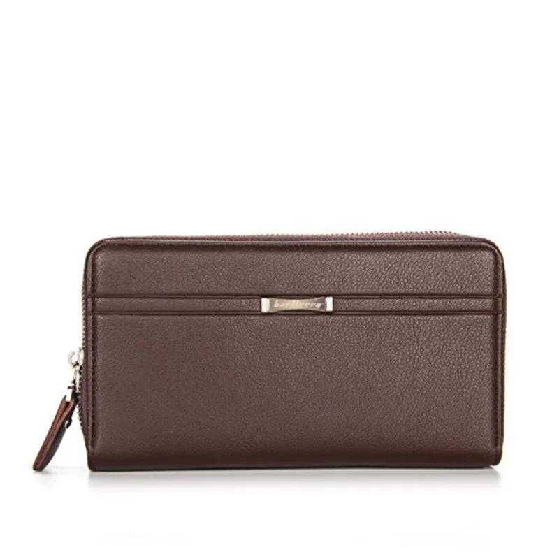 Men's Leather Double Zipper Long Wallet Clutch Handy Bags