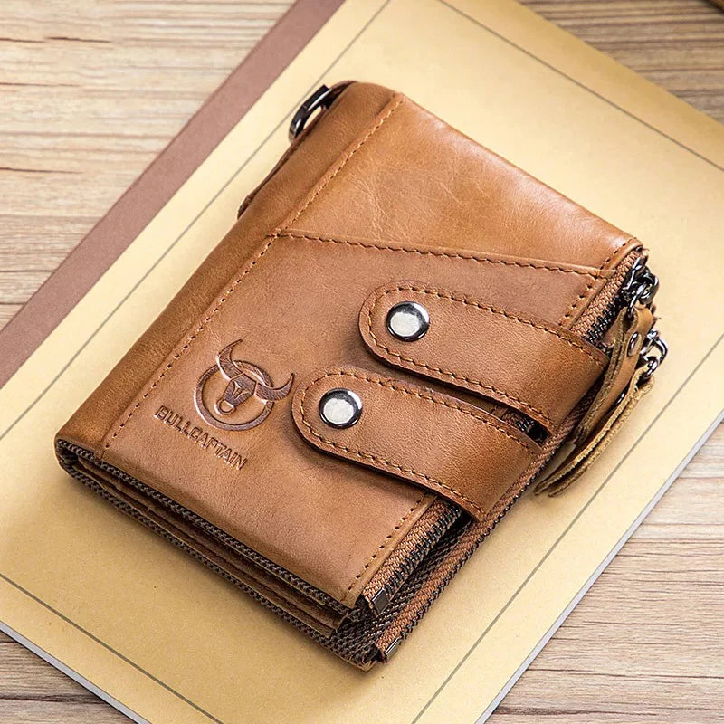Bullcaptain Leather Bifold Short Wallet Anti-Theft Protection