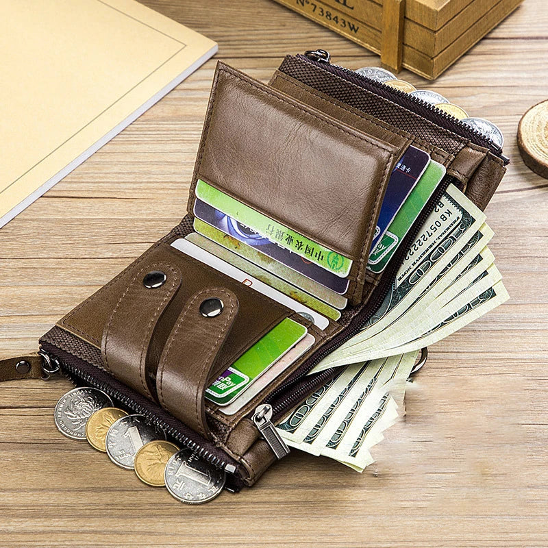Bullcaptain Leather Bifold Short Wallet Anti-Theft Protection