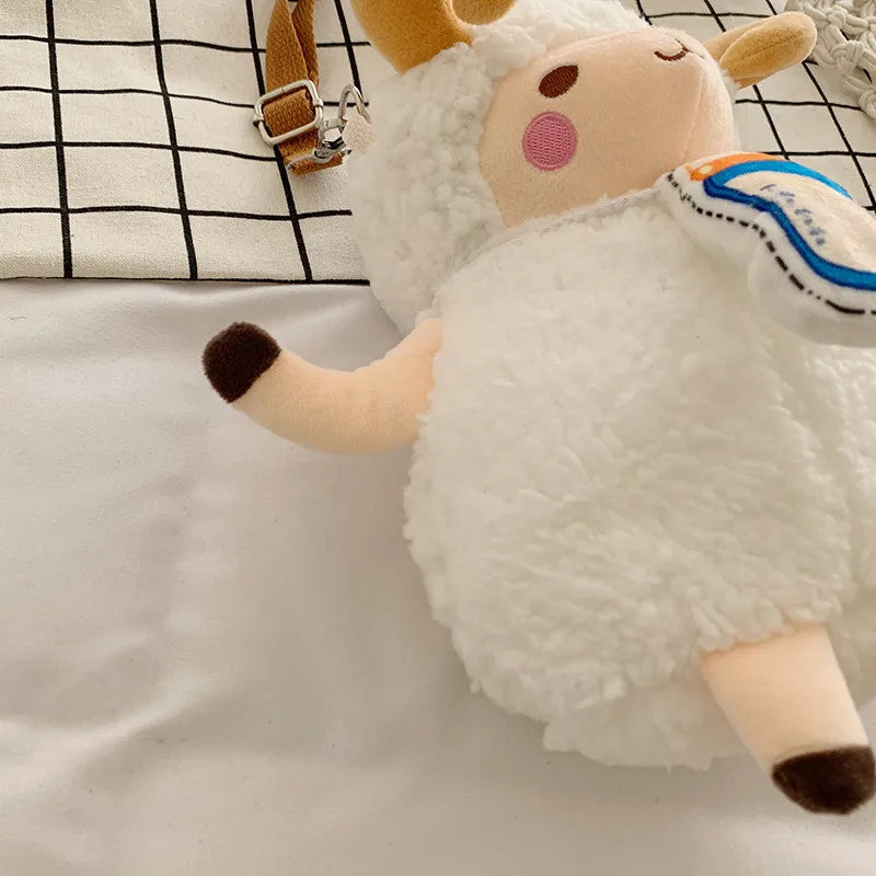 Cartoon Sheep Messenger Bag Plush Doll Student Bag