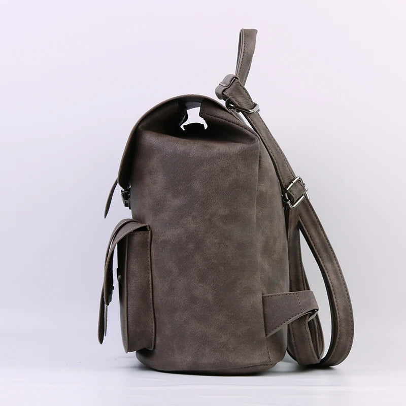 Solid Hasp Female Bag PU Leather Backpack