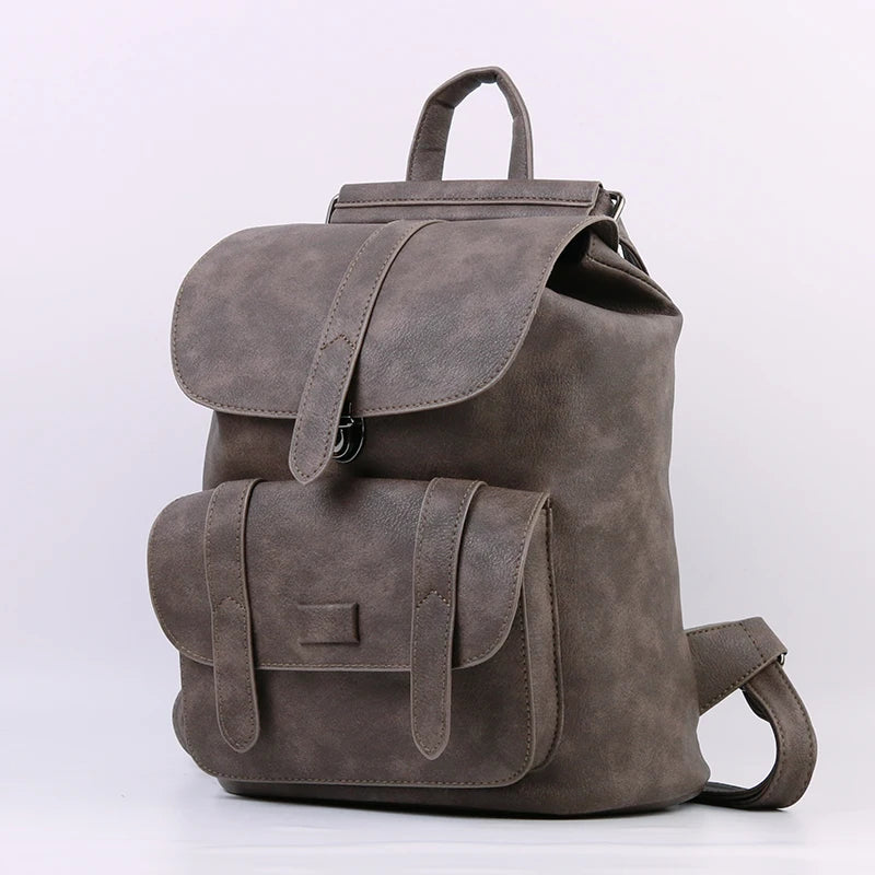 Solid Hasp Female Bag PU Leather Backpack