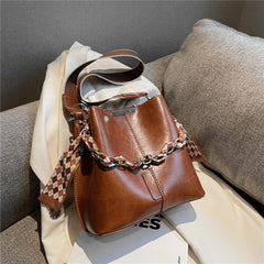 Vintage Crossbody Bag PU Leather Handbags Wide Strap Small Shoulder Bags