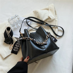 Vintage Crossbody Bag PU Leather Handbags Wide Strap Small Shoulder Bags