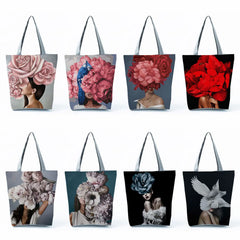 Floral Feathers Woman Abstract Painting Shoulder Bag