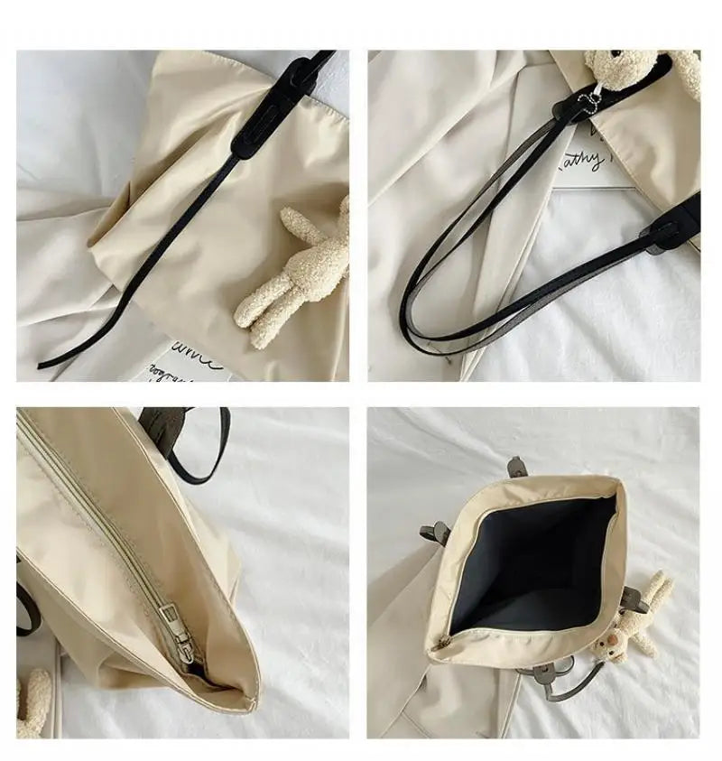 Casual Nylon Tote Bag with Zipper Closure
