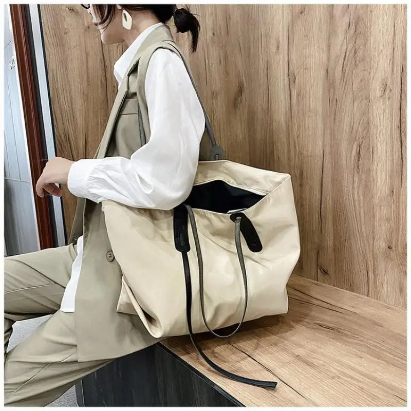 Casual Nylon Tote Bag with Zipper Closure