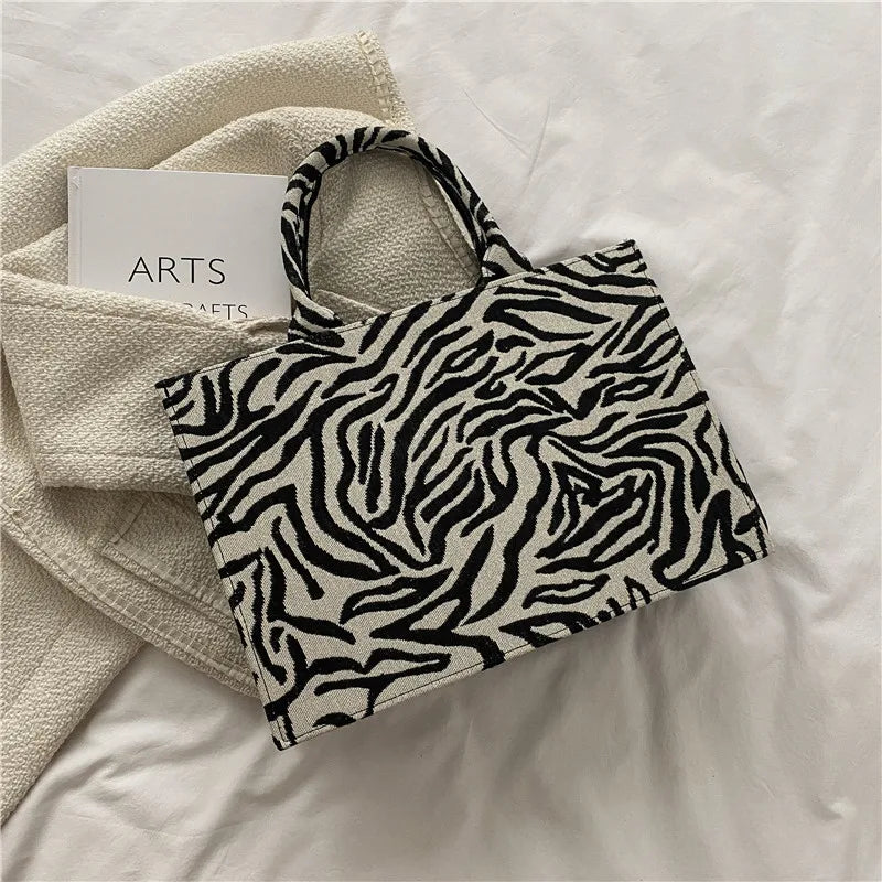 Striped Vintage Top Handle Shopper Bag Large Capacity PU Leather Handbags