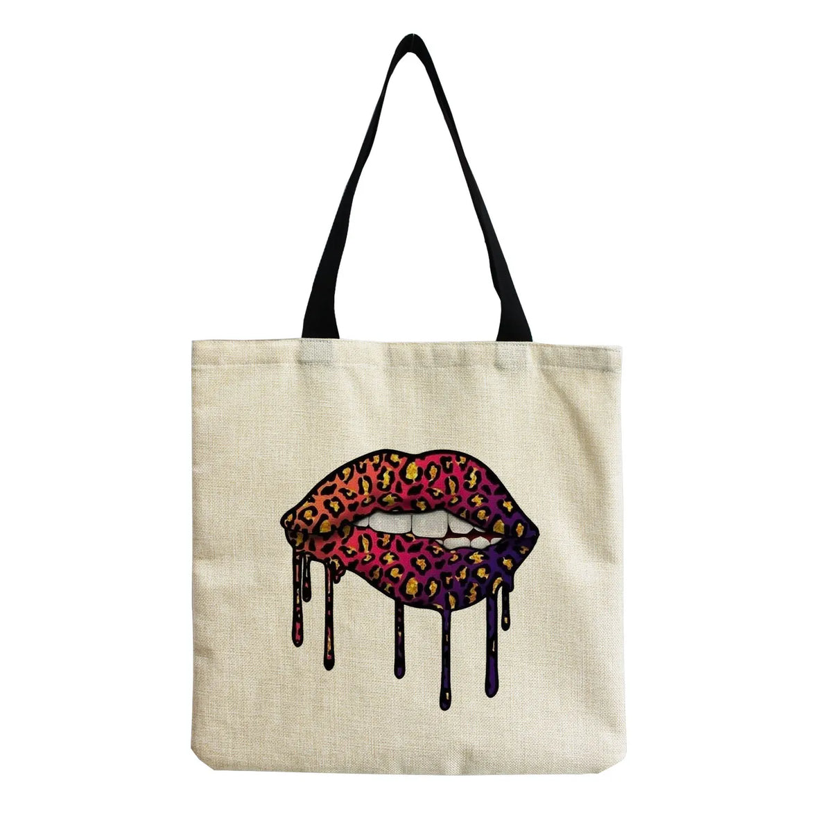 Leopard Lip Print Tote Bag Foldable Shoulder Bag