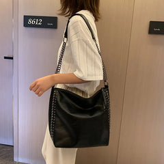 Rivet Chain Shoulder Bag Soft Leather Large Capacity Messenger Bag