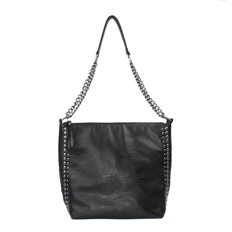 Rivet Chain Shoulder Bag Soft Leather Large Capacity Messenger Bag