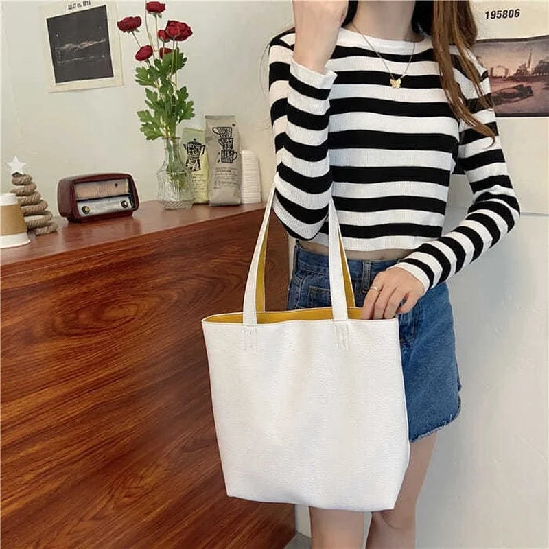 Soft Leather Double-Sided Tote Bag for Women