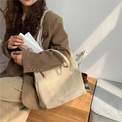 Corduroy Tote Bag Large Capacity Travel Shoulder Handbag