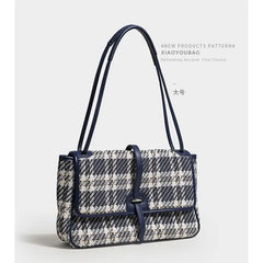 Plaid Canvas Tote Bag Women Shoulder Handbag Large Capacity